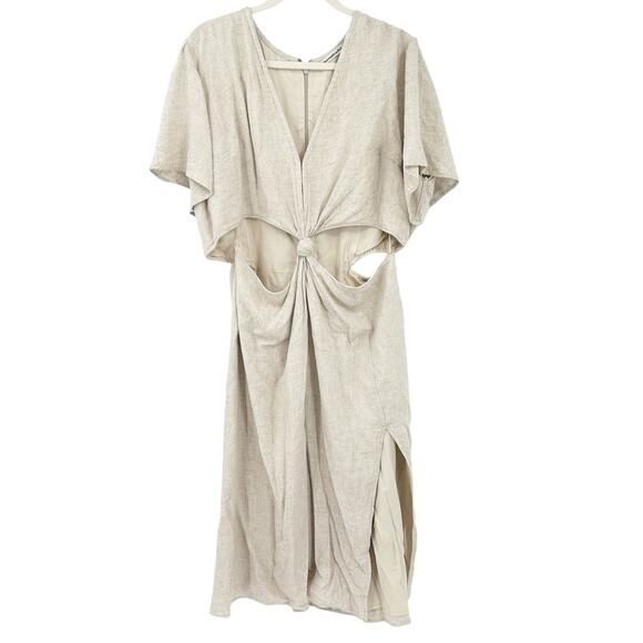 Abercrombie & Fitch Womens Boho Beach Linen Blend Knotted Cutout Midi Dress XLT - Picture 2 of 11
